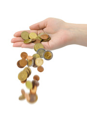 Hand and falling coins