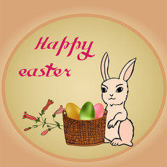 Easter vector illustration with eggs, rose  flowers and bunnies. Excellent for the design of postcards, posters, stickers and so on.