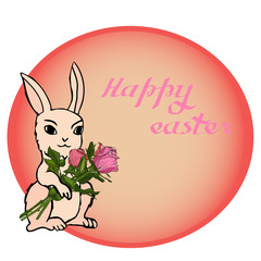 Easter vector illustration with eggs, rose  flowers and bunnies. Excellent for the design of postcards, posters, stickers and so on.