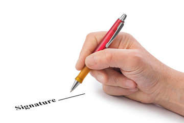 Hand with pen and contract