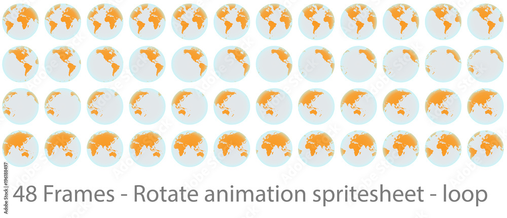 Fototapete globe rotation animation sprite sheet loop animation, globe rotation animation sprite sheet loop ani