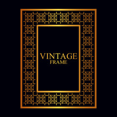 Vintage golden border frame with retro ornamental pattern. Template for design. Vector illustration