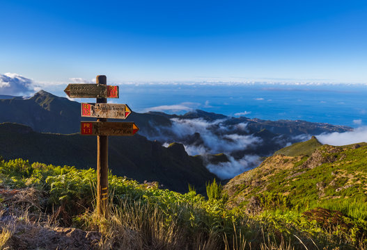 Signboard Pico Ruivo in Madeira Portugal © Nikolai Sorokin