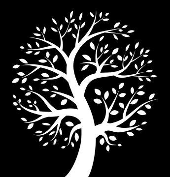 White Tree icon on black background. Vector illustration. 