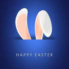 Adorable Happy Easter postcard template with bunny hiding and ears