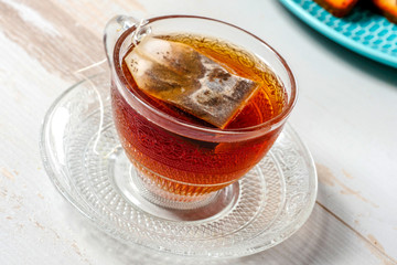cup of tea on white wooden table