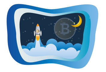 Rocket and Bitcoin digital money Business concept