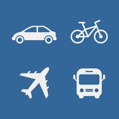 Transport flat vector icons set. Aircraft, bus, car, bicycle flat vector icons