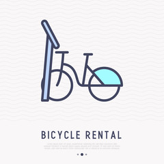 Bicycle rental thin line icon. Modern vector illustration of public transport.