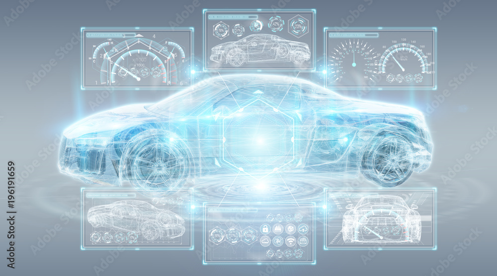 Poster modern digital smart car interface 3d rendering