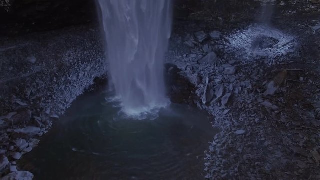 4k Aerial Snow Tennessee Waterfall Base 001 Pull Backwards