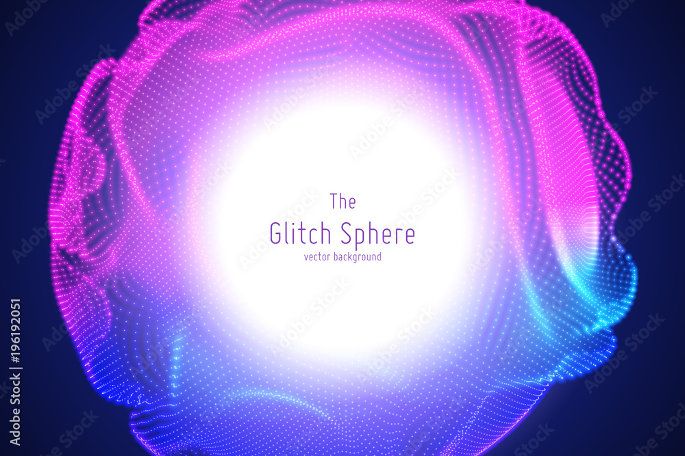 Poster Vector abstract sphere of particles, points array. Futuristic vector illustration. Technology digital splash or explosion of data points. Spherical waveform. Cyber UI or HUD element.