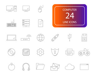 Line icons set. Computer pack. Vector illustration