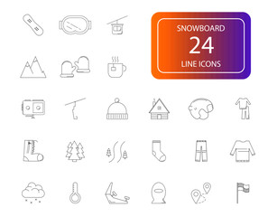 Line icons set. Snowboard pack. Vector illustration	