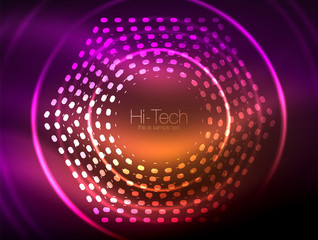 Glowing neon dotted shape abstract background, technology shiny concept design, magic space geometric background
