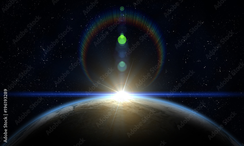 Wall mural planet earth and sun.