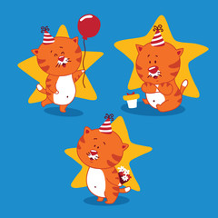 Vector set of birthday funny baby cats