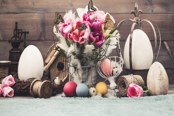 Obraz na płótnie Canvas Easter arrangement for photo sessions, background arrangement for photo sessions