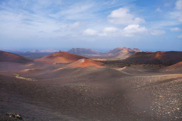 Volcanic rocky landscape in timanfaya volcano park in Lanzarote island, Spain