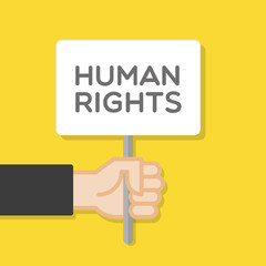 Hand holding white board. Banner with minimal icon. Human rights. Concept of protest. Vector illustration, flat style.