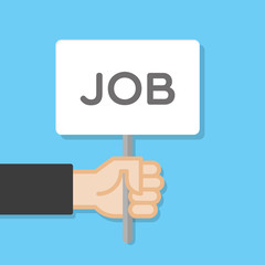 Hand holding white board. Banner with minimal icon. Concept of protest. Vector illustration, flat style.