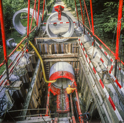 Hydraulische Rohrpressung auf einer Tiefbaustelle
