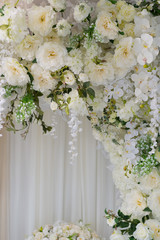 wedding flower decoration, flower backdrop background, rose wall, white rose