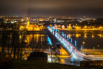 Fototapeta na wymiar View on the old town in Kaunas city and Nemunas river at night , Lithuania