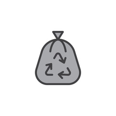 Trash bag filled outline icon, line vector sign, linear colorful pictogram isolated on white. Recycling garbage bag symbol, logo illustration. Pixel perfect vector graphics