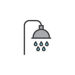 Shower filled outline icon, line vector sign, linear colorful pictogram isolated on white. Shower heads with water drops symbol, logo illustration. Pixel perfect vector graphics