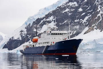 Expedition ship in Antarctic sea