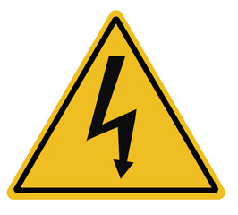 high voltage triangular warning sign on white background. high voltage sign. lightning warning black sign in triangle. danger sign for electricity.