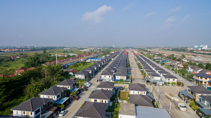 top view village, Aerial city view from flying drone , Thailand. top view landscape