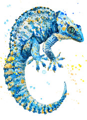 chameleon lizard hand drawn watercolor illustration