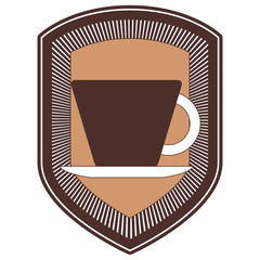 decorative logo shield of porcelain cup on dish silhouette color section vector illustration