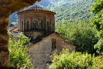Part of the historical stone church of Panagia at the Pyli village in Thessaly, Greece © dinosmichail