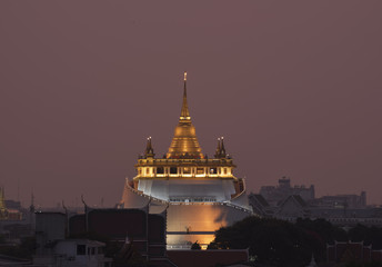 Scene of golden mount after sunset
