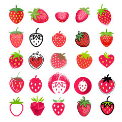 Strawberry icons big set. Different styles.
