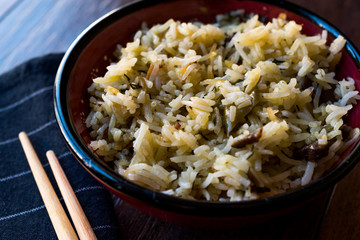 Basmati Rice with Chopsticks in Bowl Ready to Eat.