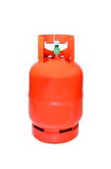 Orange LPG cooking gas tank or propane tank, isolated on white background