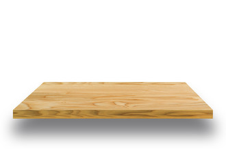 Wooden light shelf isolated on white background, can be used for object placement