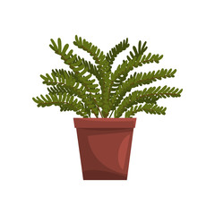 Maidenhair indoor house plant in brown pot, element for decoration home interior vector Illustration on a white background