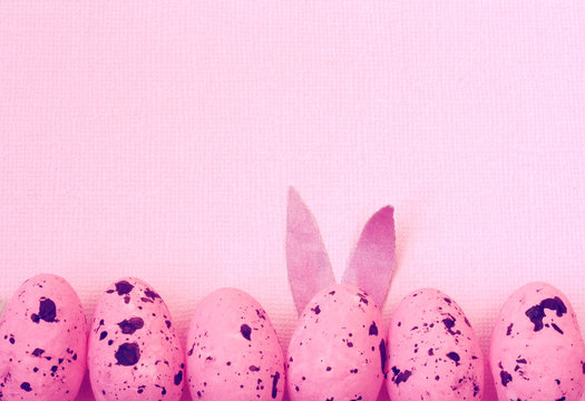 Pink Easter Background, Eggs Border