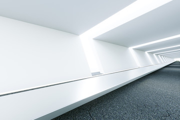 Abstract illuminated empty white corridor interior