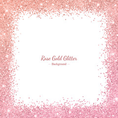Rose gold glitter border frame with color effect on white background. Vector
