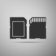 SD card icon isolated on grey background. Memory card. Adapter icon. Flat design. Vector Illustration