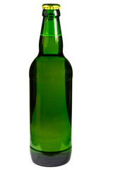 Green bottle of beer isolated on white background