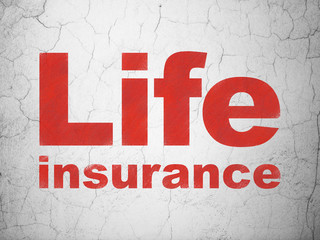 Fototapeta premium Insurance concept: Red Life Insurance on textured concrete wall background