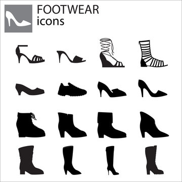 Shoes set vector black on white background