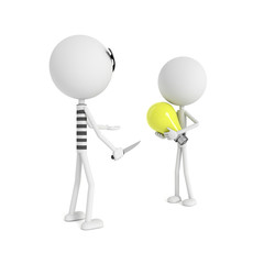 Robber stealing bulb from the man with stealing idea concept. 3D rendering.